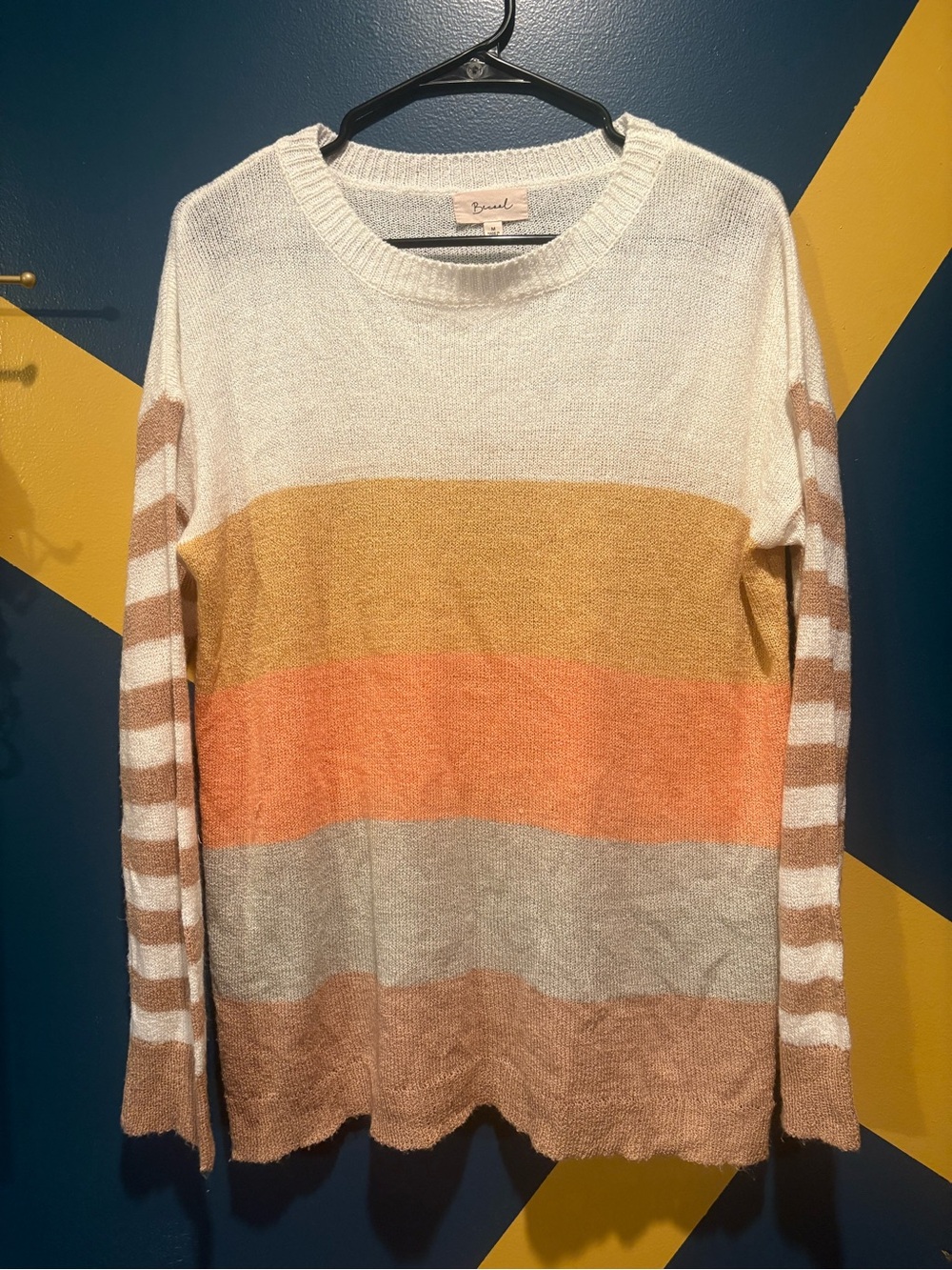 Becaal Lightweight Crewneck Colorblock Knit Sweater EUC